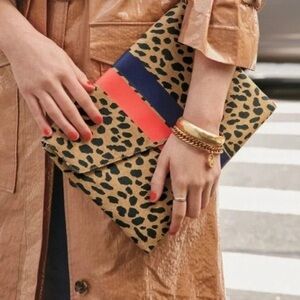 Stella & Dot Bellamy Clutch - Animal Print with Blue & Red Accent Stripe